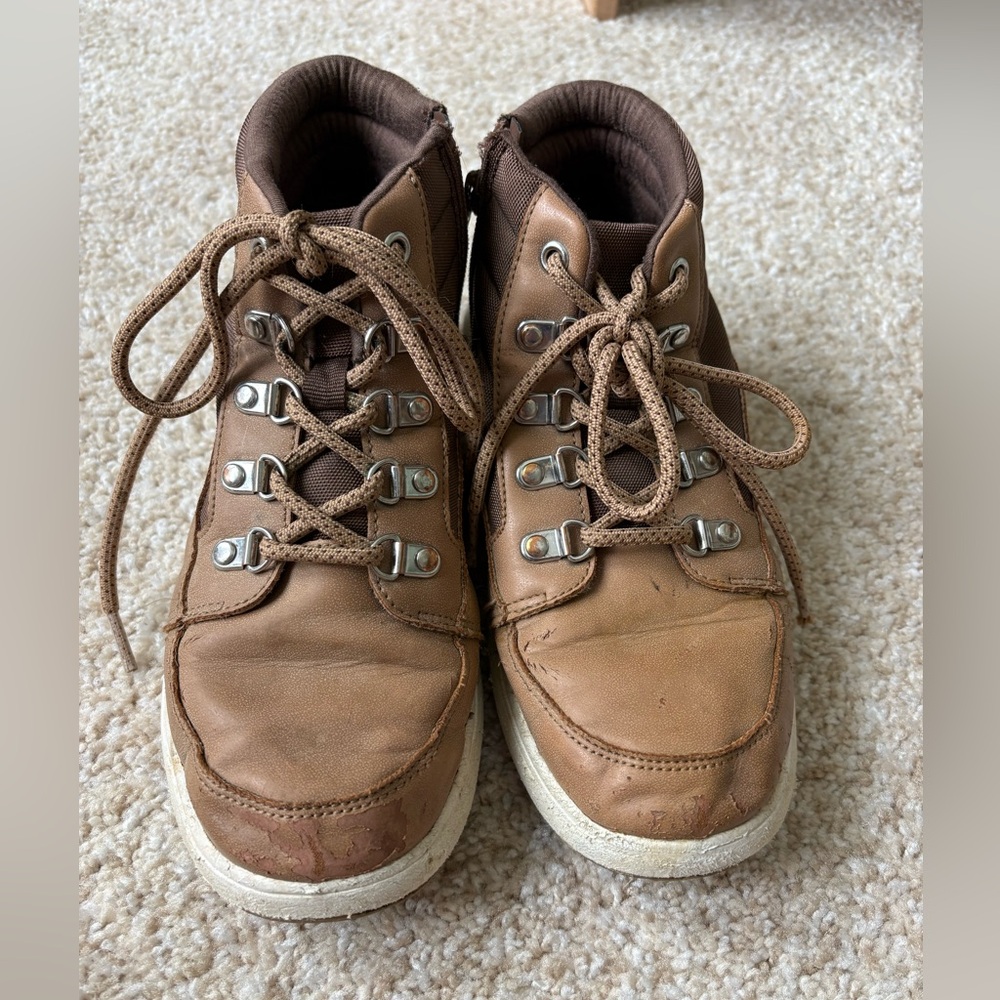 Cat & Jack Brown Kids Lace-Up Leather-Look Boots